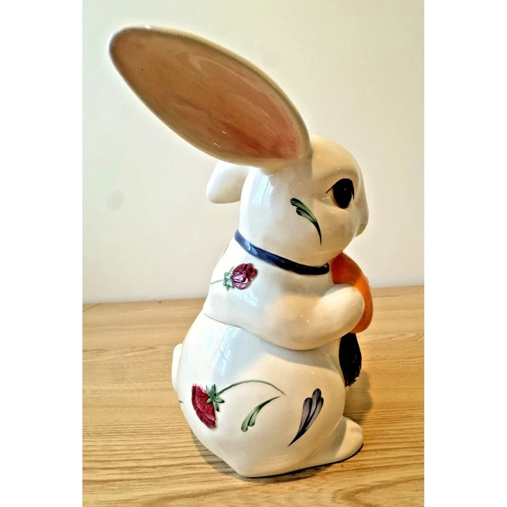 Lenox Poppies On Blue Barnyard Bunny Rabbit Cookie Jar Retired Easter Decor